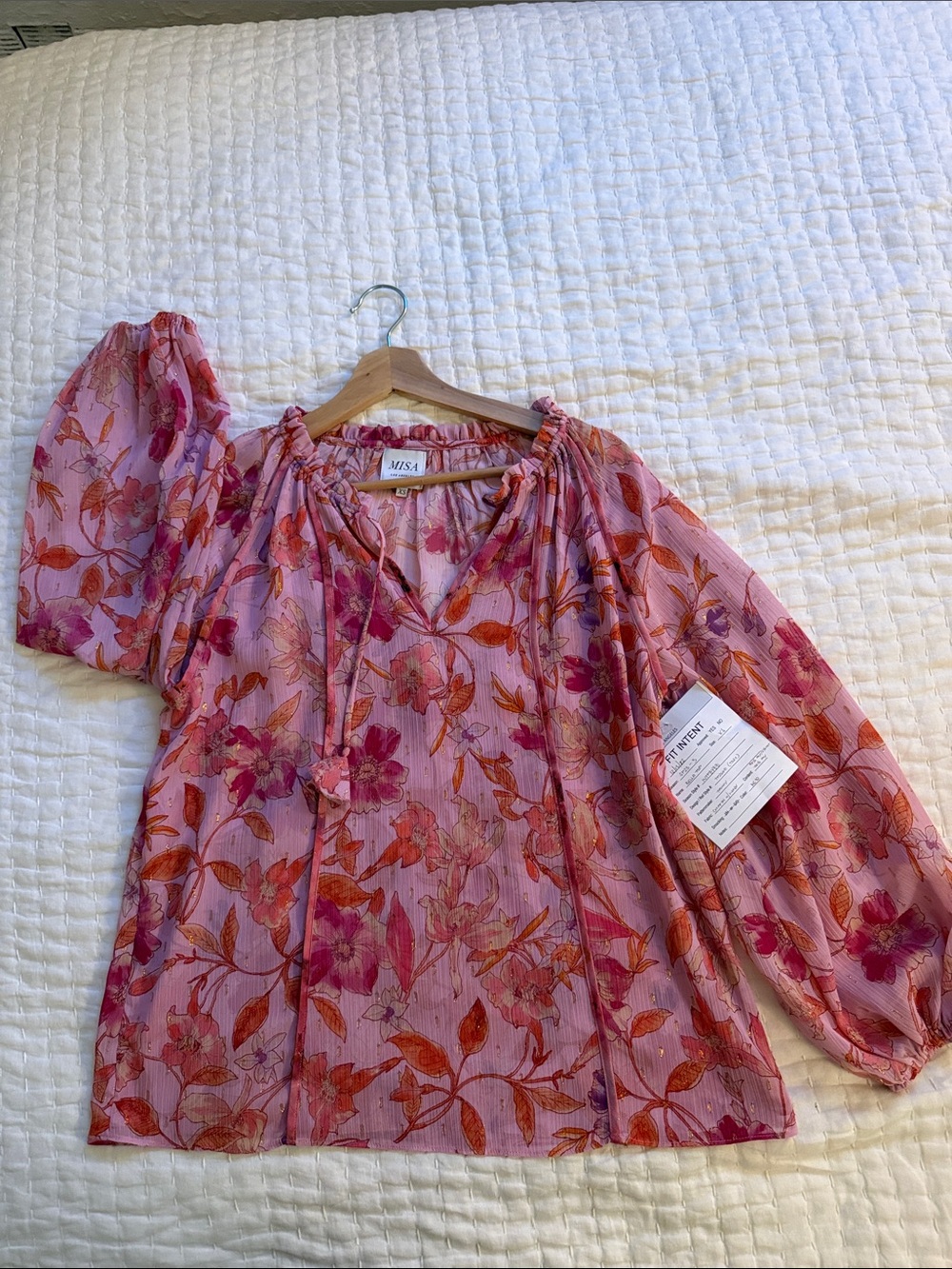 MISA Los Angeles Pink Floral Peasant Blouse